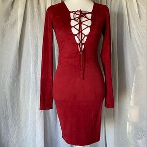 Blanc Clothing Womens Small Red Velvet Dress